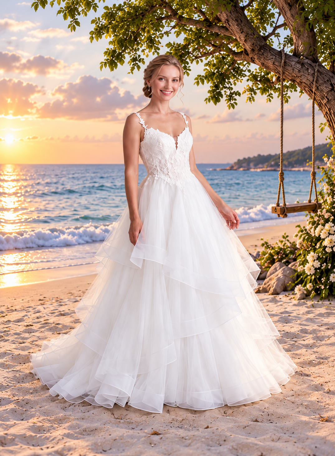 Beaded Lace and Tulle Handkerchief Ballgown