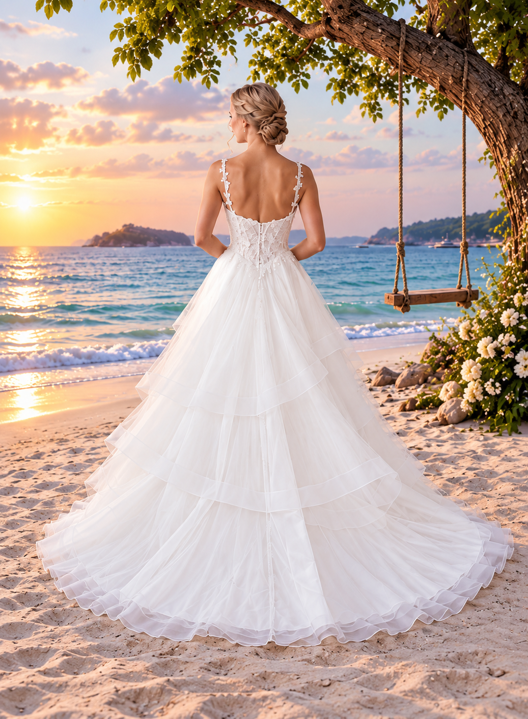 Beaded Lace and Tulle Handkerchief Ballgown
