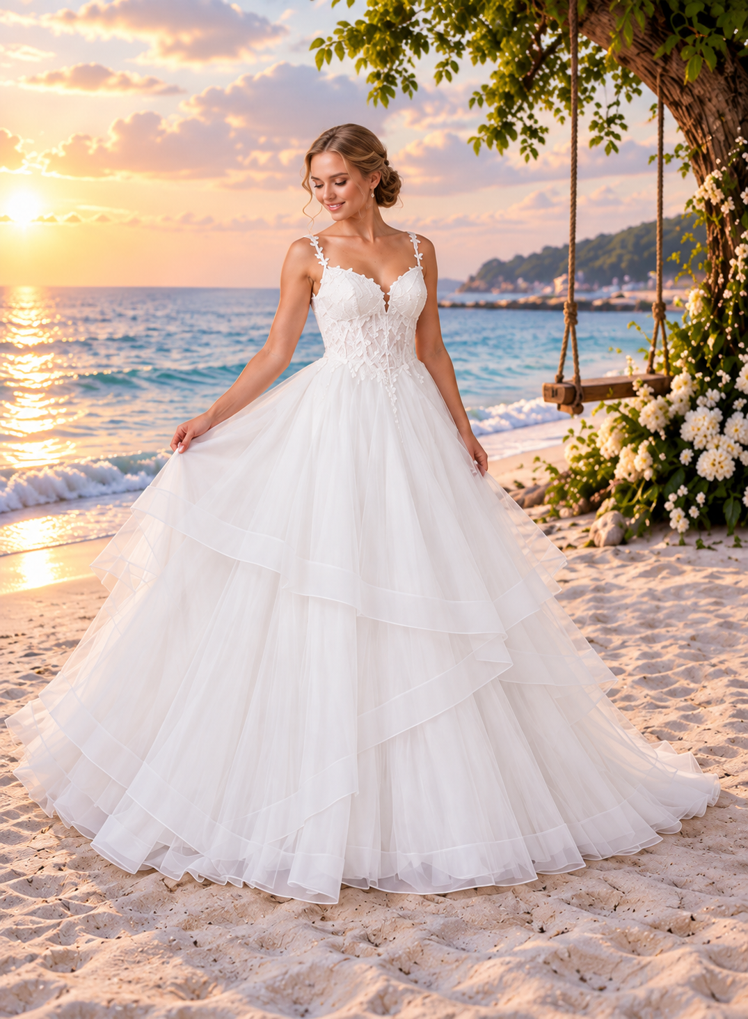 Beaded Lace and Tulle Handkerchief Ballgown