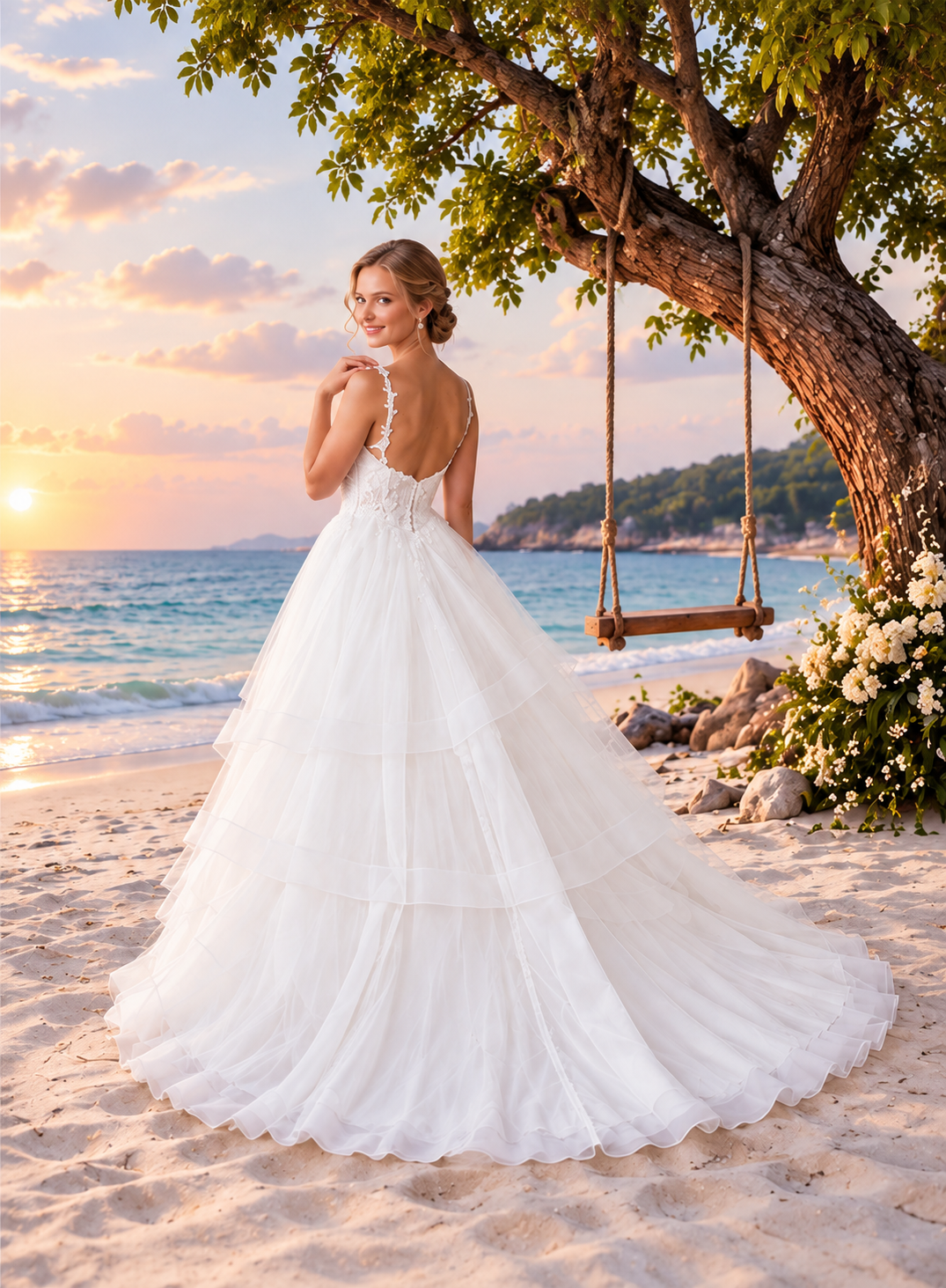 Beaded Lace and Tulle Handkerchief Ballgown