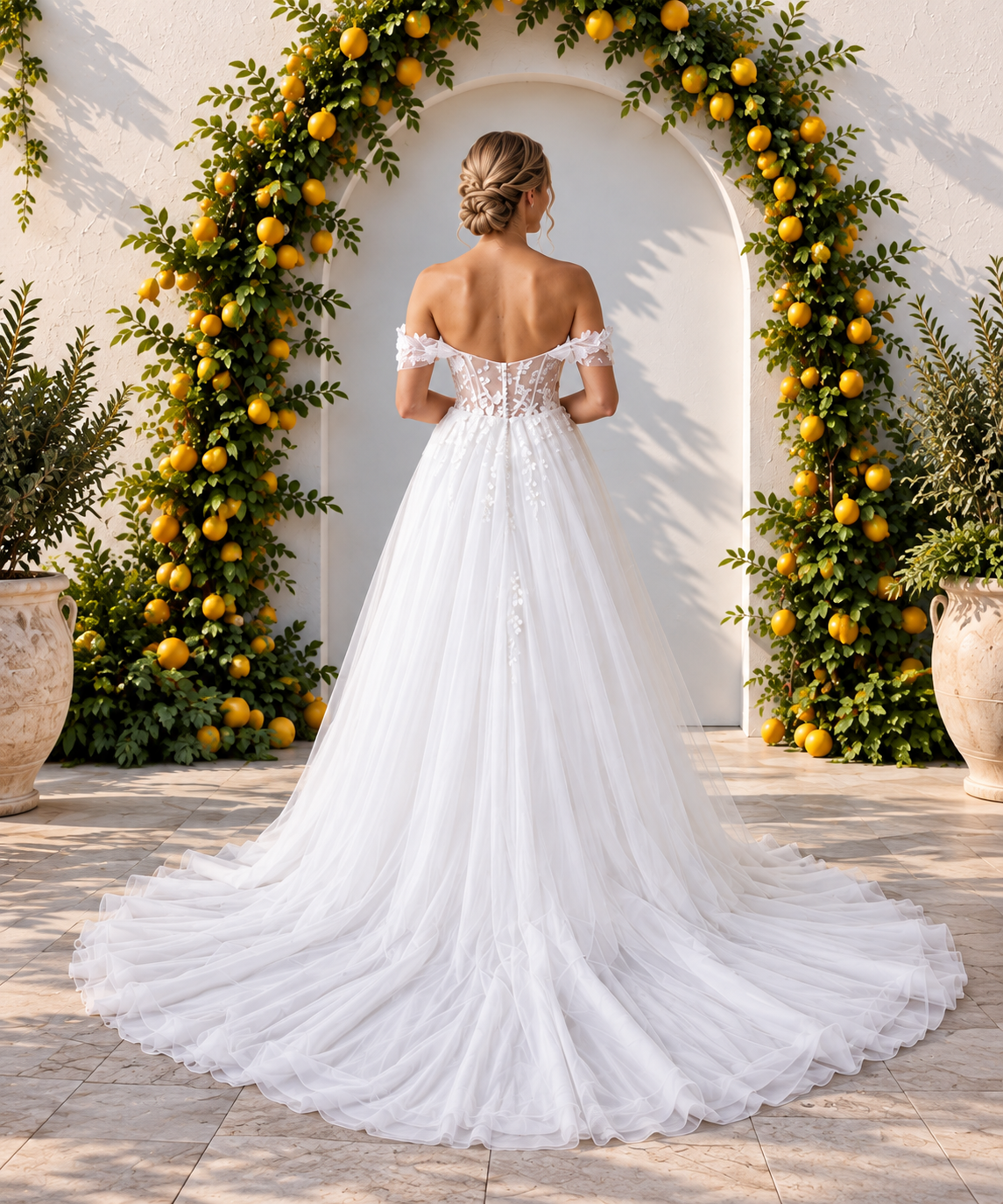 Off-the-Shoulder Lace A-Line Wedding Dress with Slit