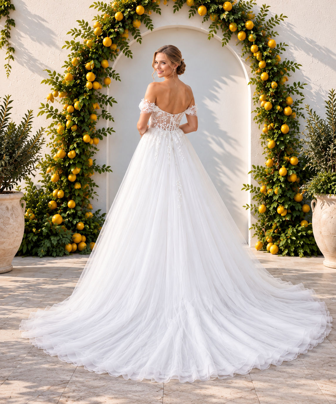 Off-the-Shoulder Lace A-Line Wedding Dress with Slit