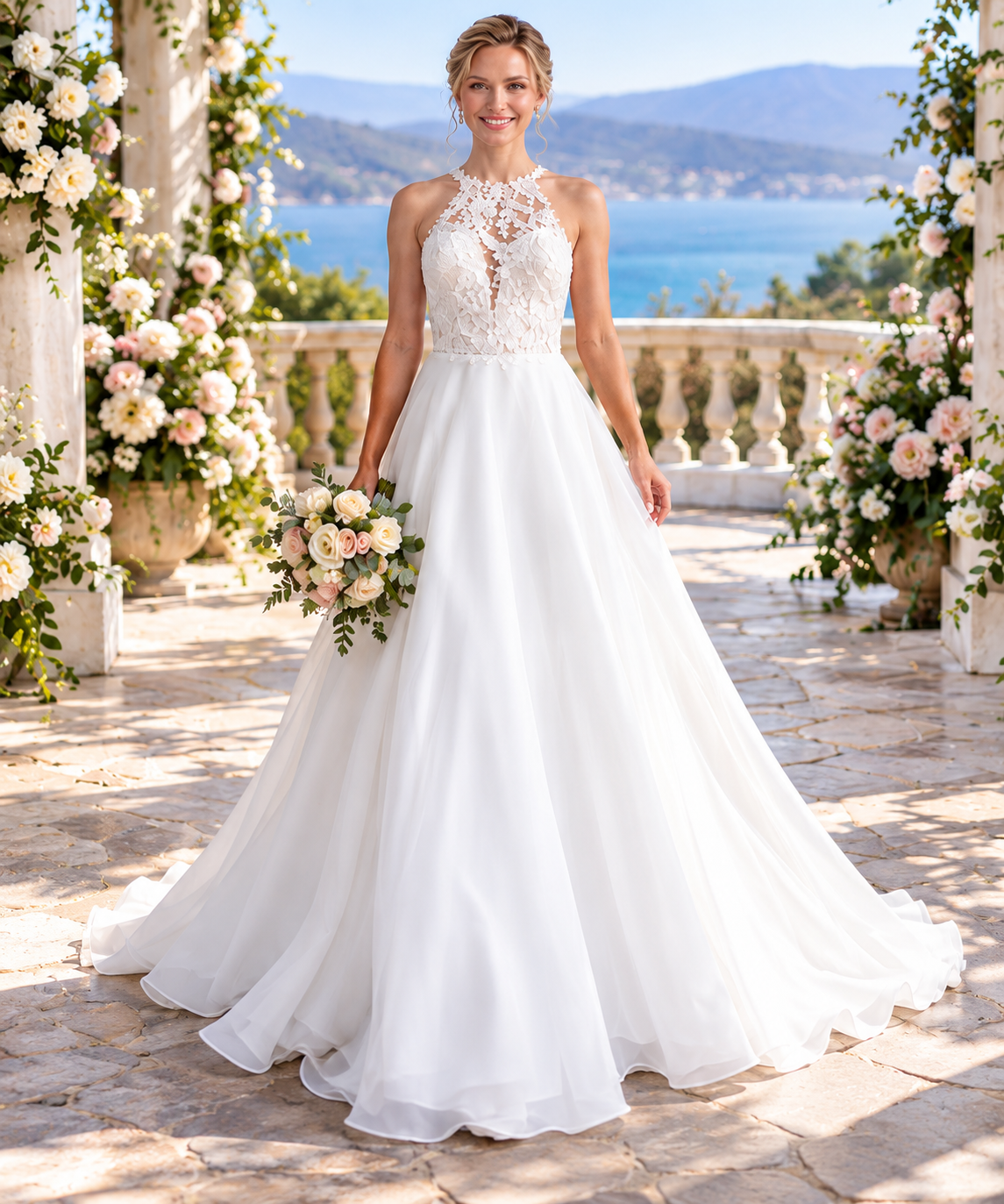 Halter A-Line Wedding Dress with Pockets