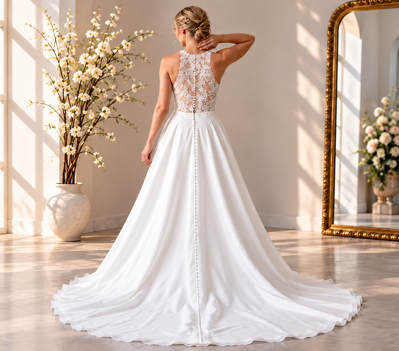 Halter A-Line Wedding Dress with Pockets