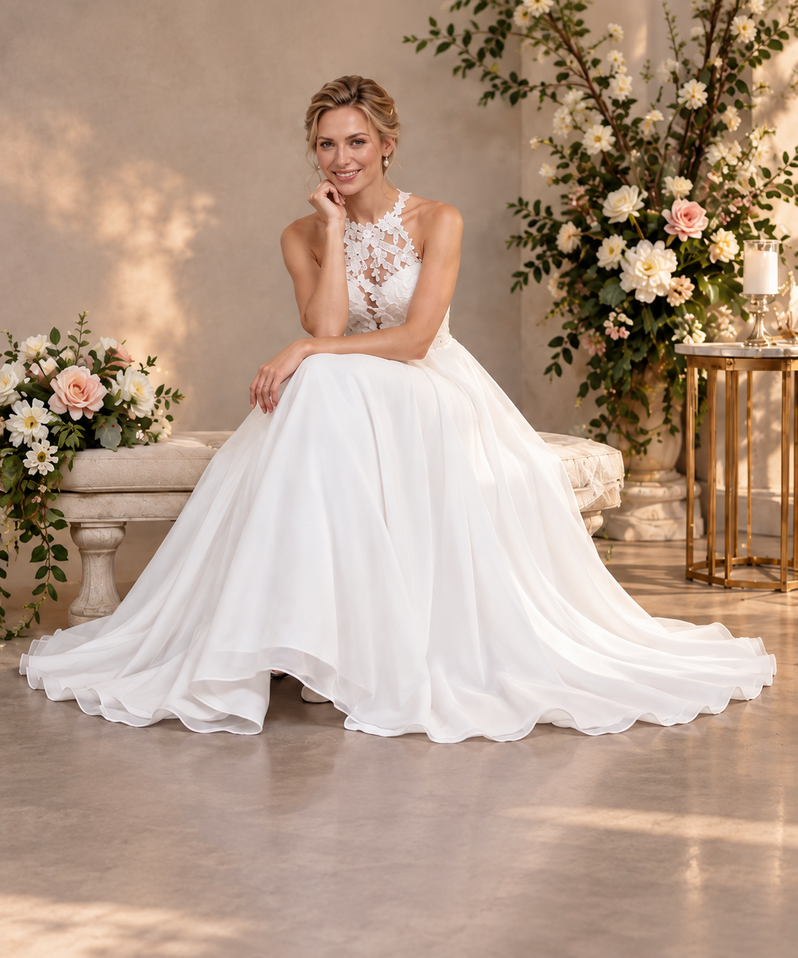 Halter A-Line Wedding Dress with Pockets