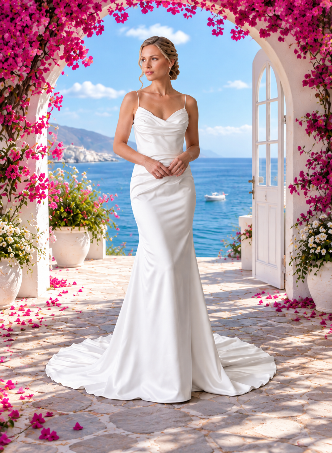Charmeuse Satin Fit-and-Flare Wedding Dress