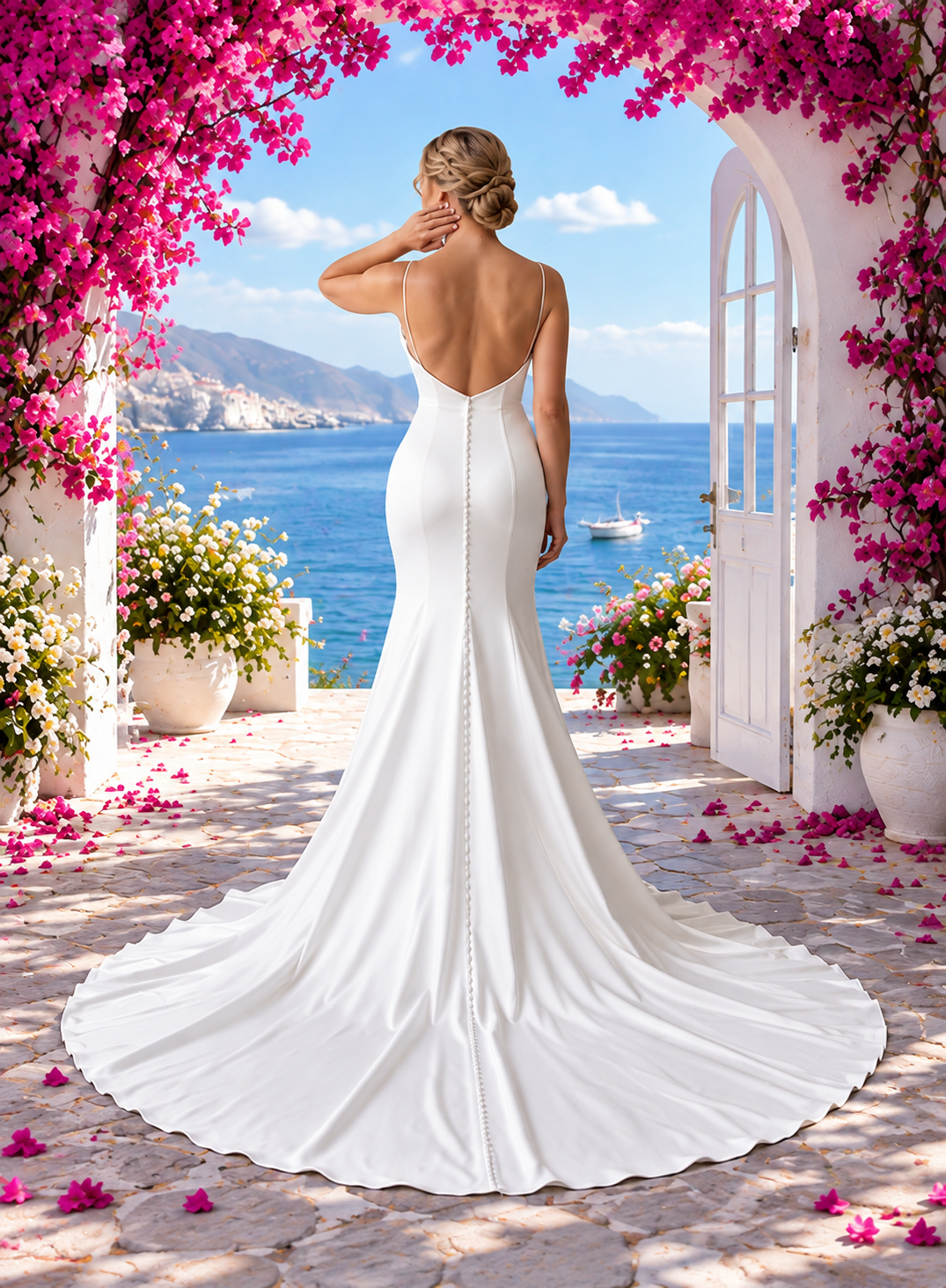 Charmeuse Satin Fit-and-Flare Wedding Dress