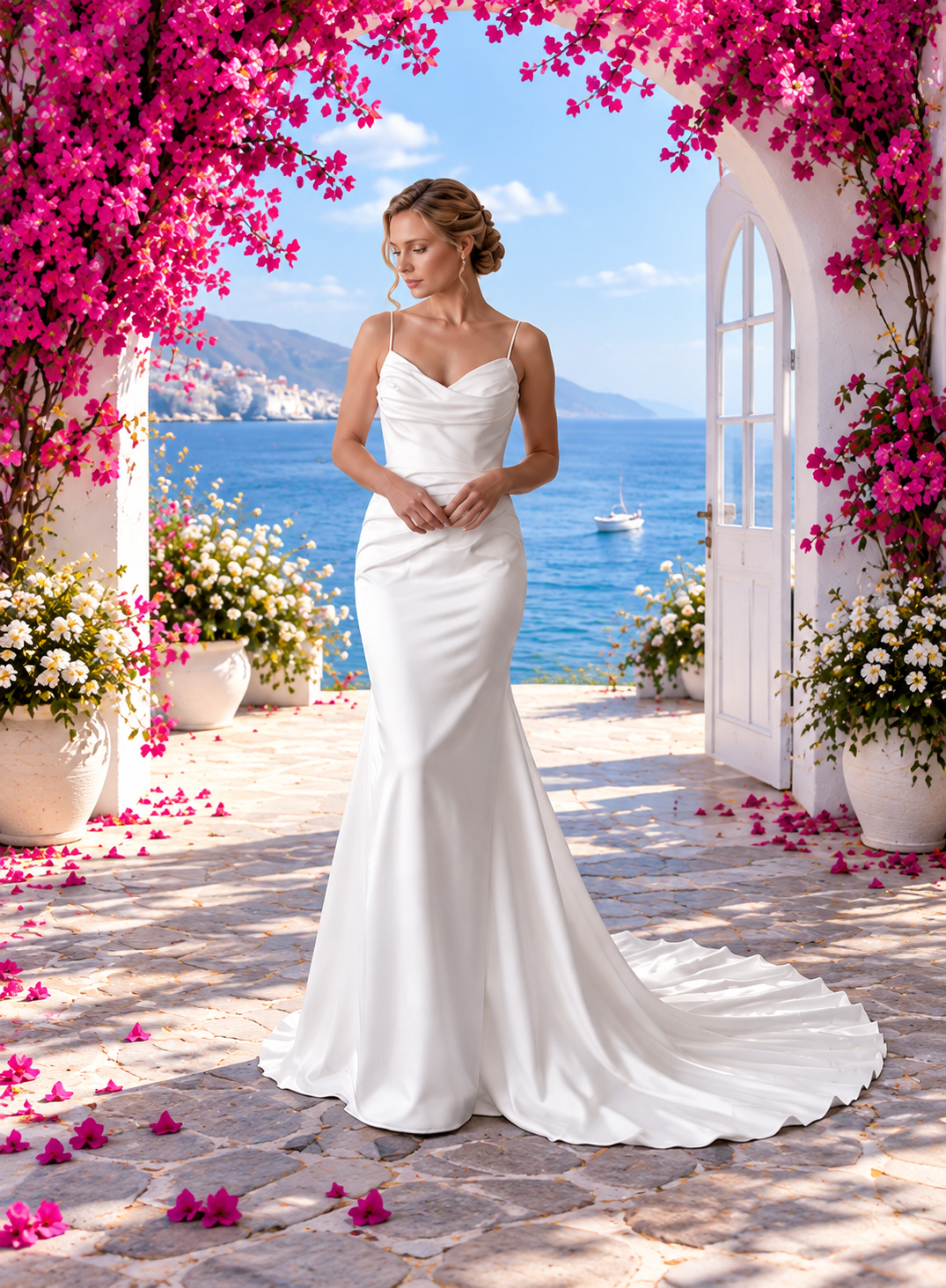 Charmeuse Satin Fit-and-Flare Wedding Dress